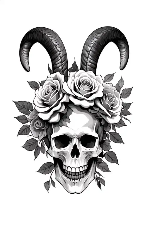 aries+roses+skull - Variation 2