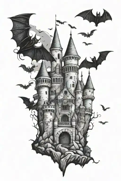 castle with black details and bats around - Variation 2