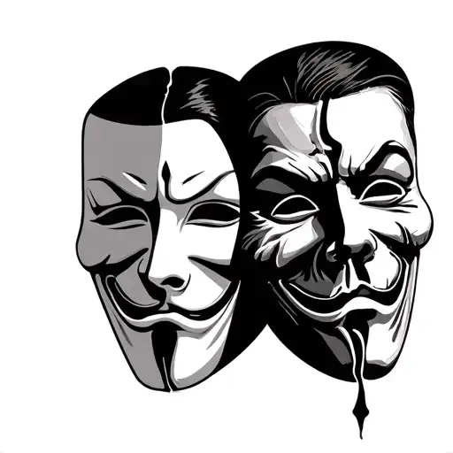 Two Faced Mask that means betrayal. split between happy and sad face