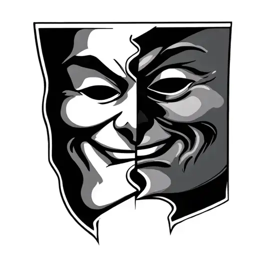 Two Faced Mask that means betrayal. split between happy and sad face - Variation 2