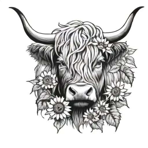 highland cow and sunflowers - Variation 2