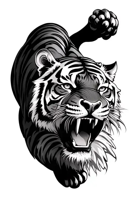 tiger roaring and leaping - Variation 2