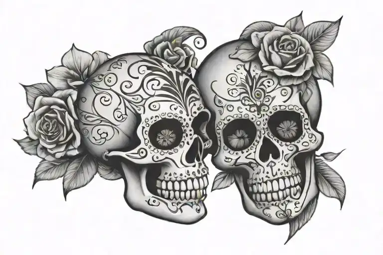 2 sugar skulls facing each other