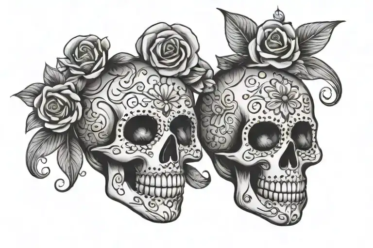 2 sugar skulls facing each other - Variation 2