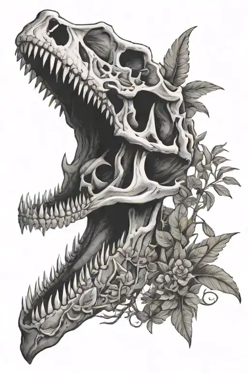Dinosaur skull with plants growing - Variation 1