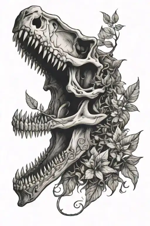Dinosaur skull with plants growing - Variation 2