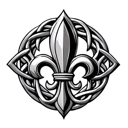 Fleur de Lis with celtic knot background black - Variation 14