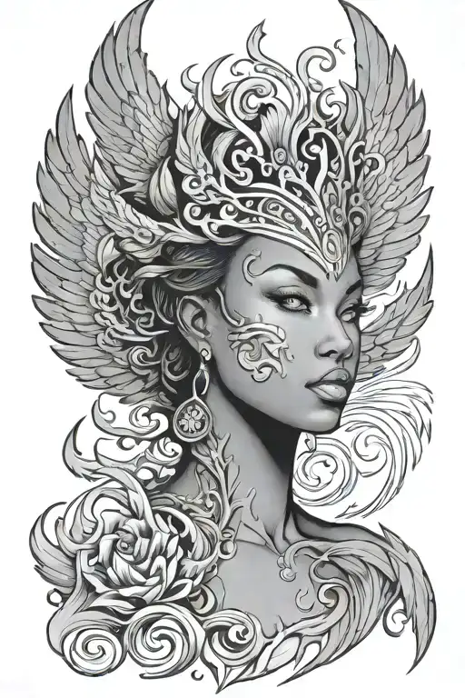 African American woman phoenix rising from the ashes - Variation 4