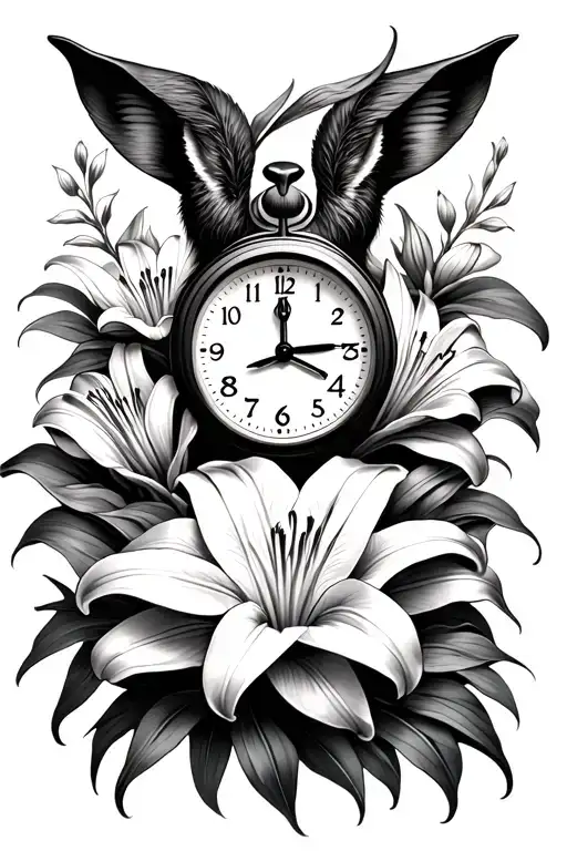 seagoat , lily flowers , time clock at 6am
