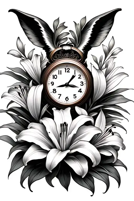 seagoat , lily flowers , time clock at 6am - Variation 2