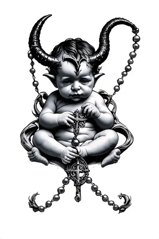 devil baby and rosary wrapped - Variation 2