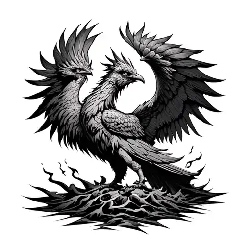 woodcut style Phoenix rising from ashes - Variation 2