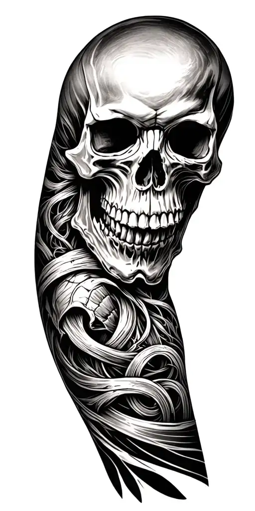 skull arm sleeve tattoo featuring