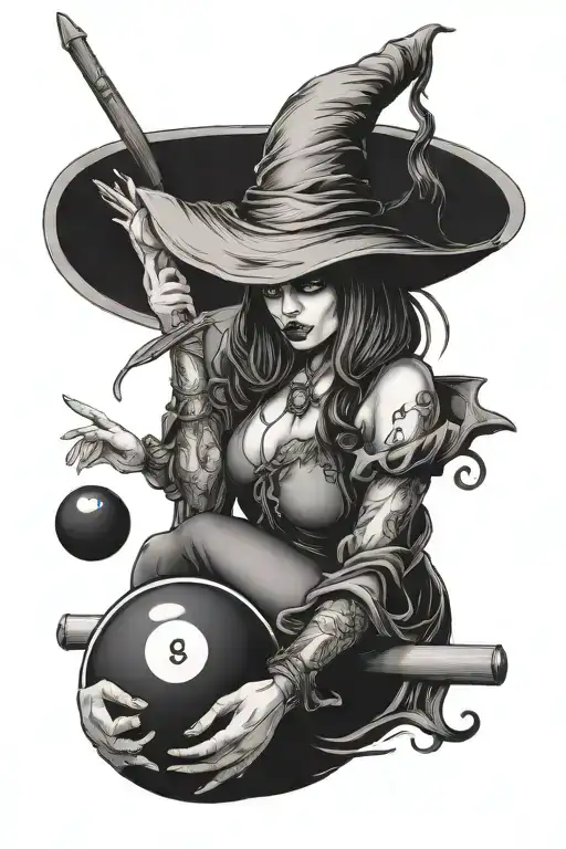 sexy witch playing pool 8 ball - Variation 2