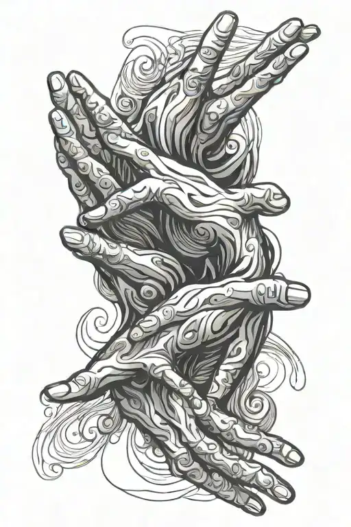 swirling lines and hands reaching