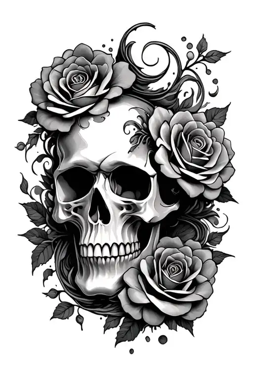 skull, water waves, roses - Variation 2
