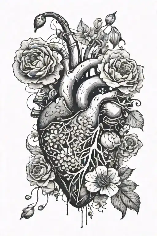 abstract design human heart, poppies, anemones, mushrooms, music, love - Variation 17