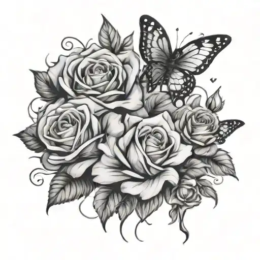 roses butterflies flying