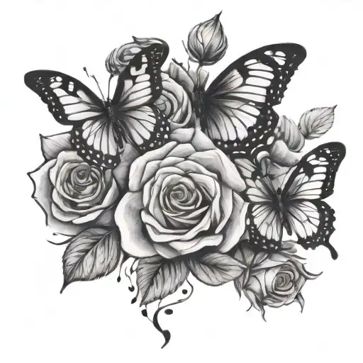 roses butterflies flying - Variation 2