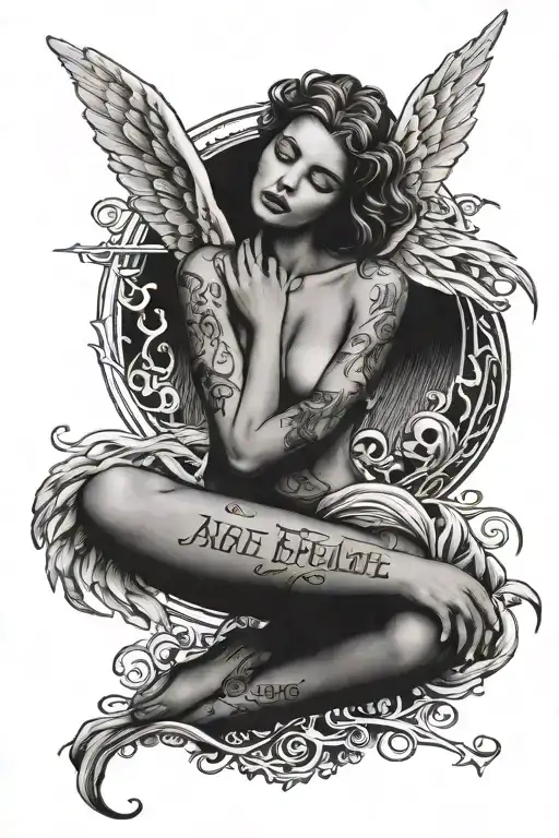 angel losing it's mind with the words keep faith sentences joined together with dark shading