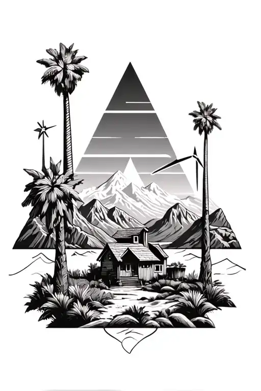 palm springs mountains  and 3 triangles add windmills and palm trees