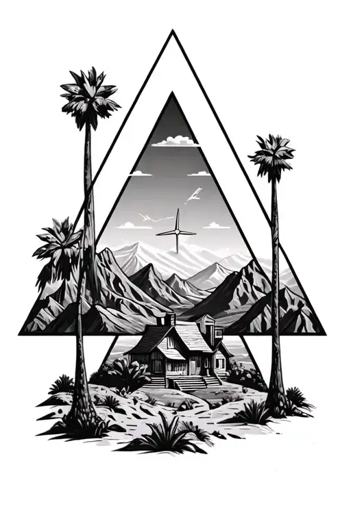 palm springs mountains and 3 triangles add windmills and palm trees - Variation 2