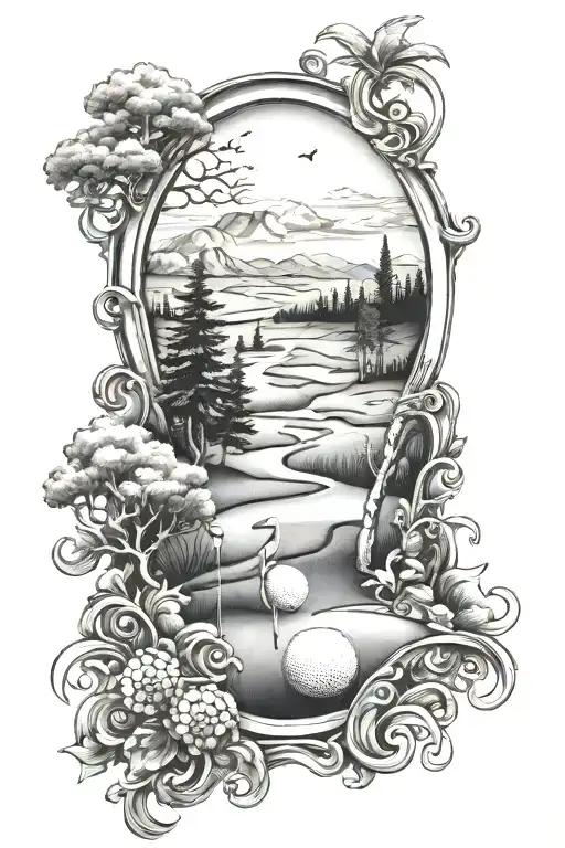 Golf landscape tattoo design featuring - Variation 2