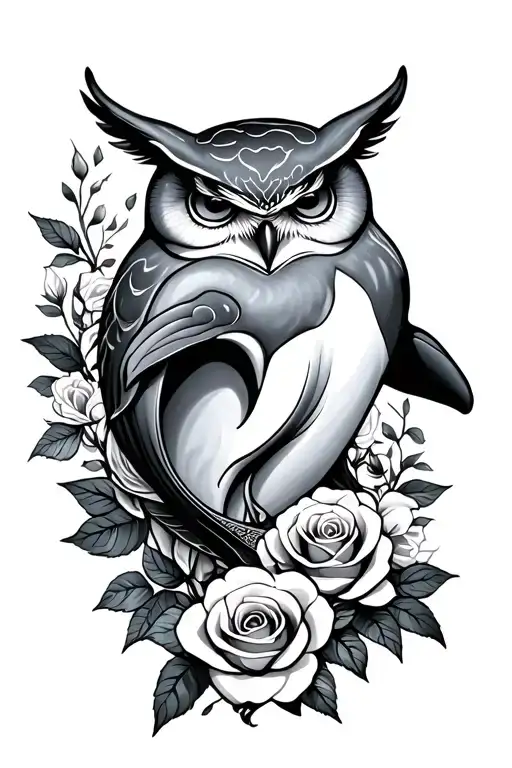dolphin, roses and owl - Variation 2