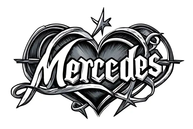 "Mercedes " heart beat with name intertwined within