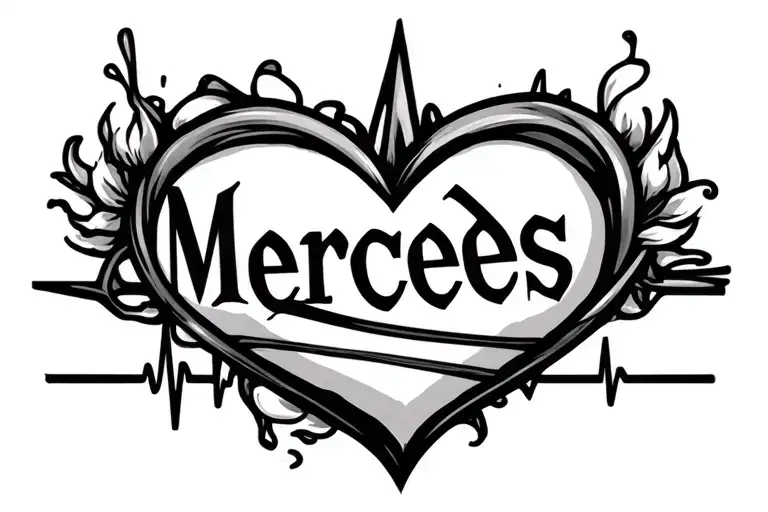 "Mercedes " heart beat with name intertwined within - Variation 2