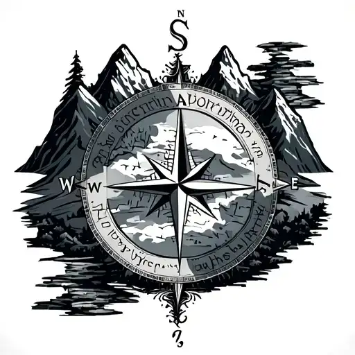 word map and compass surrounded my mountain - Variation 1