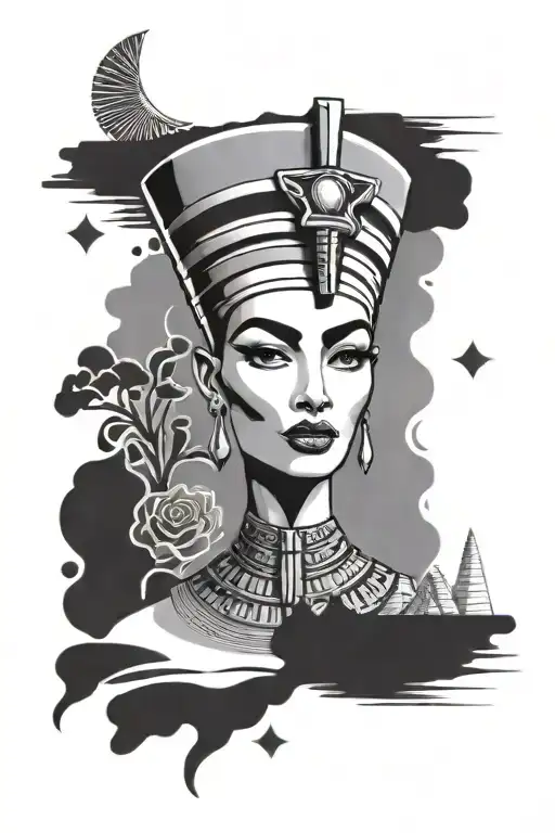 Egyptian Nefertiti surrounded by pyramids - Variation 2