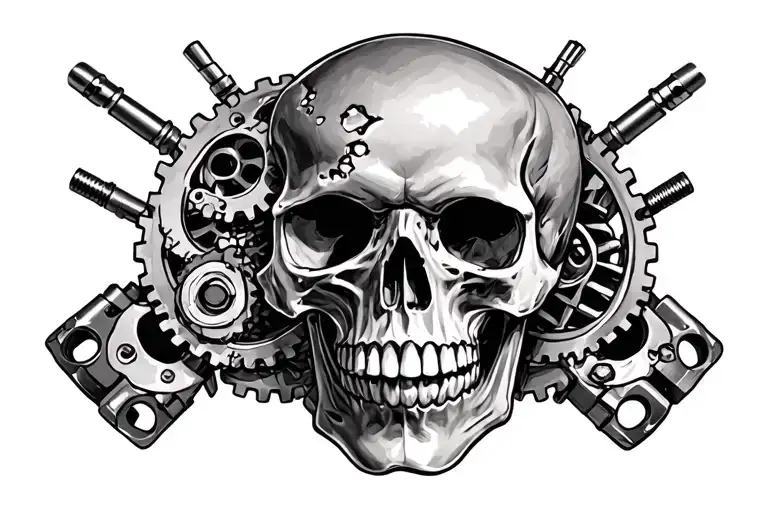 SKULL,GEARS,TATTOO MACHINE BULLET HOLES REALISM