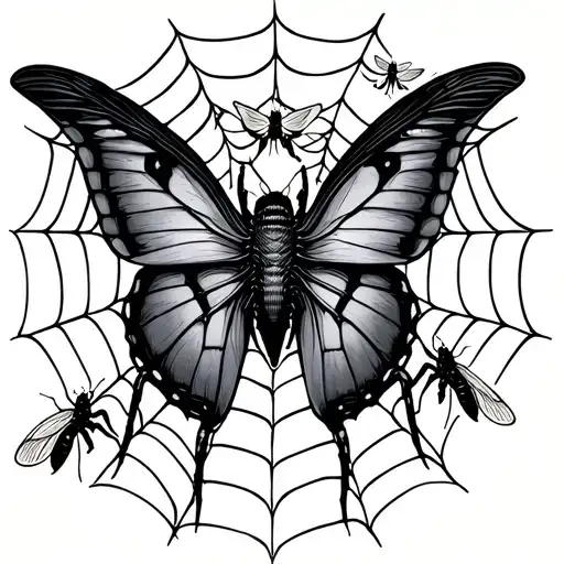 A half sleeve tattoo with a spider web and butter fly  - Variation 2