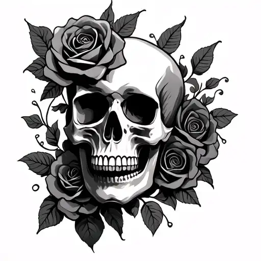 scull and roses