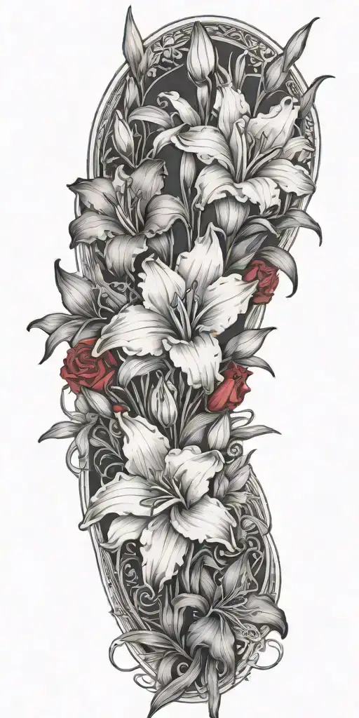 Gladiolous Flowers Grouped With Red Roses Growing Together Tattoo