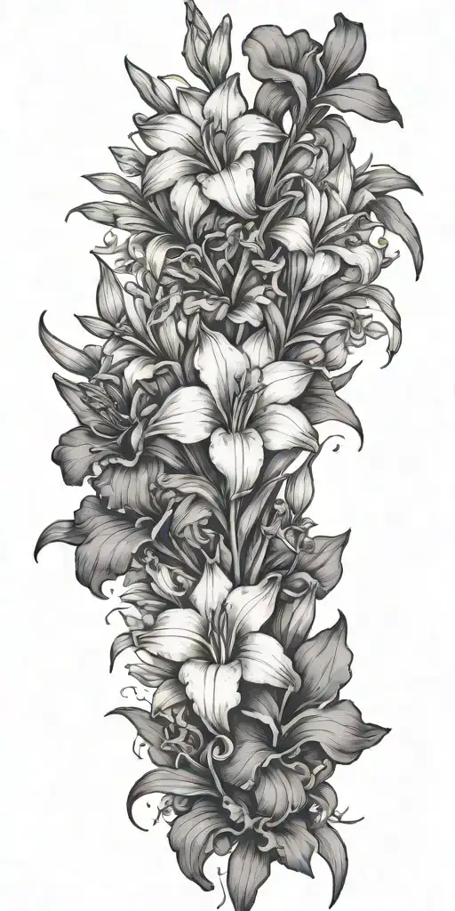 Gladiolous Flowers Grouped With Red Roses Growing Together Tattoo - Variation 2