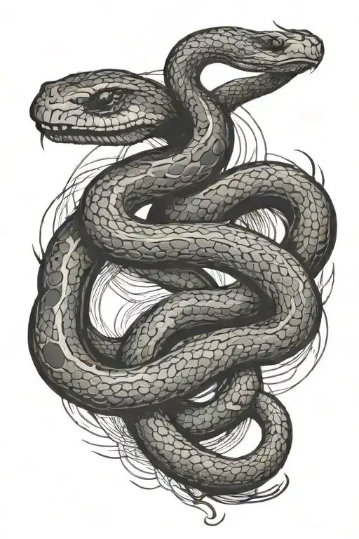 outline of a tattoo that has a snake with a yin-yang symbol subtly incorporated into it - Variation 2