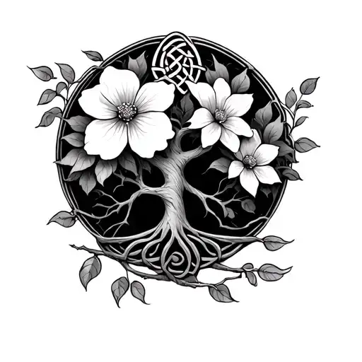 Celtic tree of life with dogwood flower