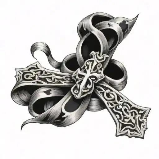 nail cross with lukemia ribbon wrapped - Variation 2
