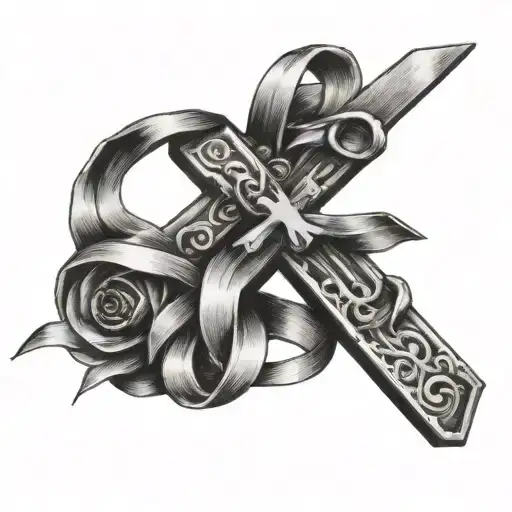 nail cross with lukemia ribbon wrapped - Variation 4