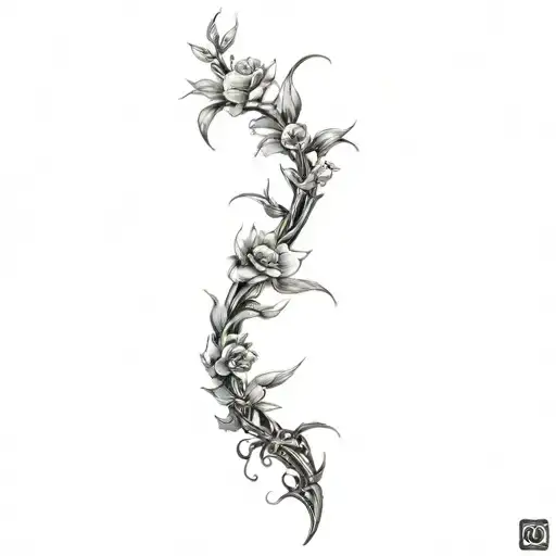 flowers and thorns, long tattoo design