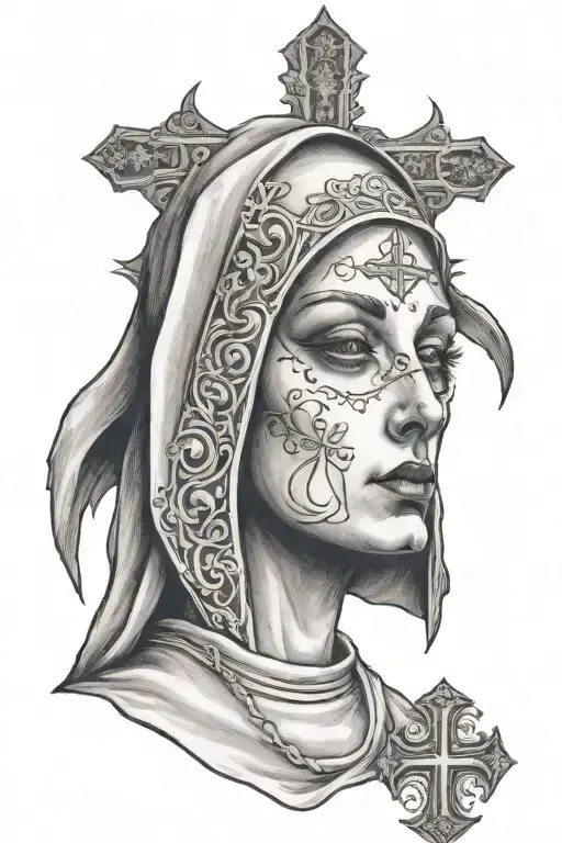 Holy beautyful Nun with a Cross on her holy face - Variation 2