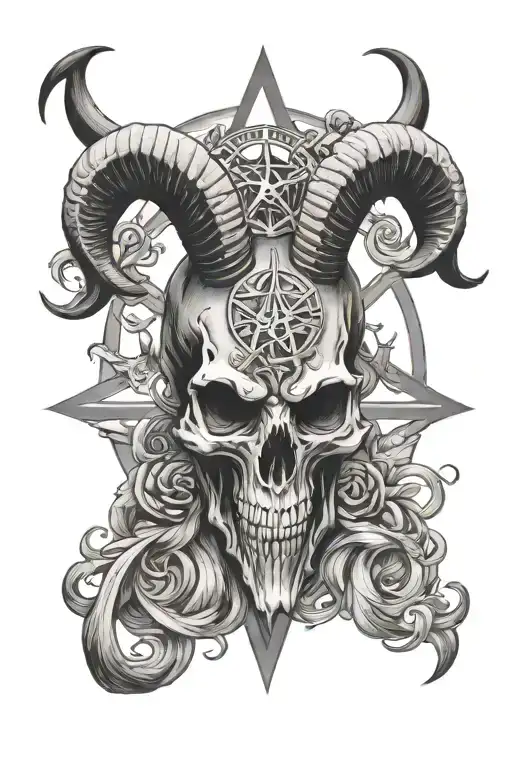 Baphomet skull with pentagram in background - Variation 2