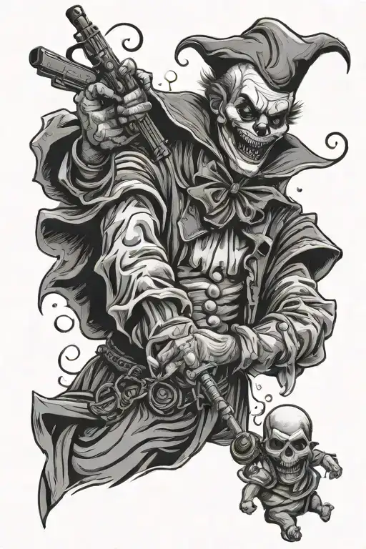 scary clown with gun to grim reaper's head - Variation 2