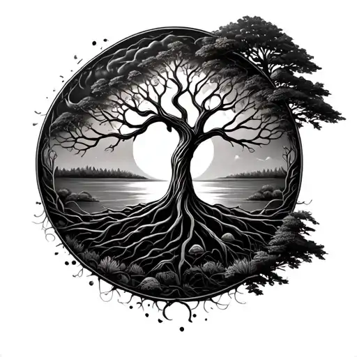 tree of life in a circular shape with nature in the background - Variation 1