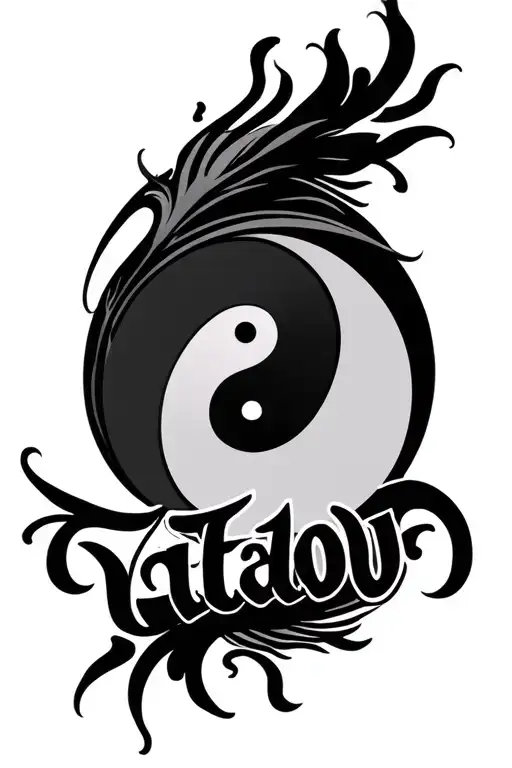 "Tataloo" name tattoo with combination of ying yang and balance - Variation 2