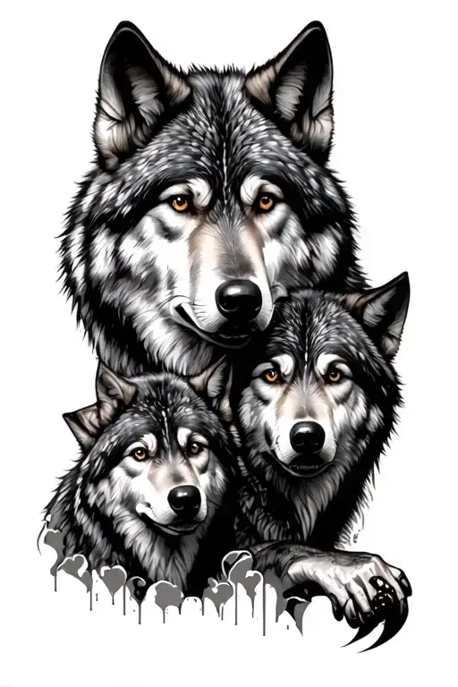 Dad mam and son wolf - Variation 2