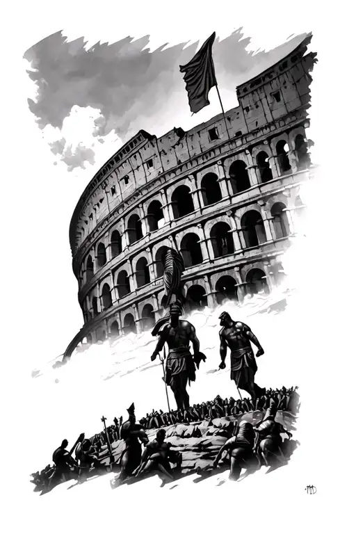Roman colosseum surrounded by gladiators