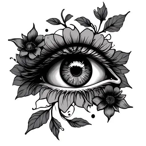 vines flowers eye hand tattoo - Variation 2